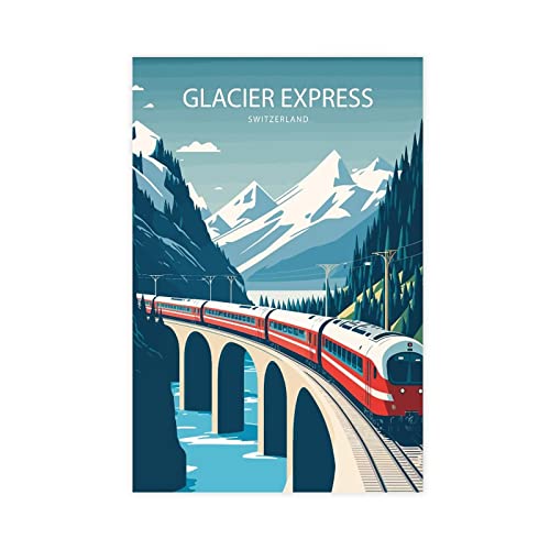 FISH DRAGATE Glacier Express Reise Landschaft Leinwand Poster Wandkunst Wohnzimmer Ästhetische Schlafzimmer Dekor Rahmenlos 30 x 45 cm von FISH DRAGATE