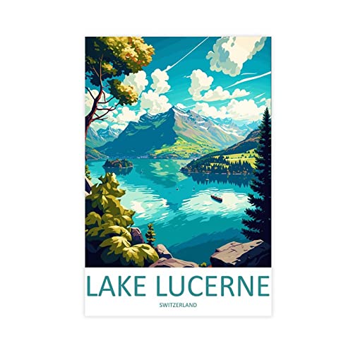 FISH DRAGATE Lake Vierwaldstättersee Reise Leinwand Poster Wandkunst Bild Druck Modern für Wohnzimmer Schlafzimmer Wohnkultur Rahmenlos 40 x 60 cm von FISH DRAGATE