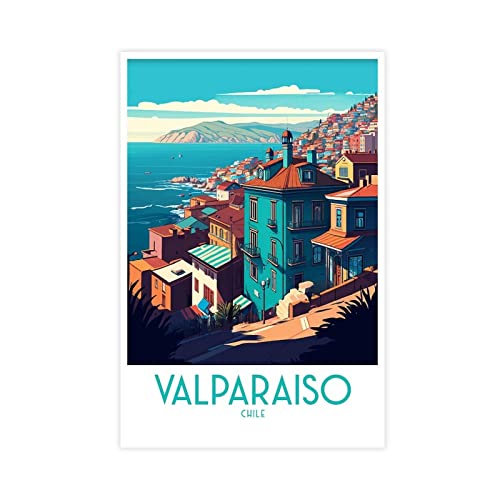 FISH DRAGATE Valparaiso Chile Reise Landschaft Leinwand Poster Wandkunst Druck für Wohnzimmer Schlafzimmer Büro Home Decor rahmenlos 50 x 75 cm von FISH DRAGATE