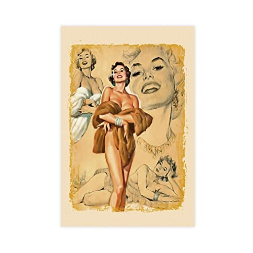 FISH DRAGATE Vintage Pin Up Girl Cute Women 8 Leinwand-Poster, Wandkunst, Wohnzimmer, ästhetisch, Schlafzimmerdekoration, rahmenlos, 40 x 60 cm von FISH DRAGATE