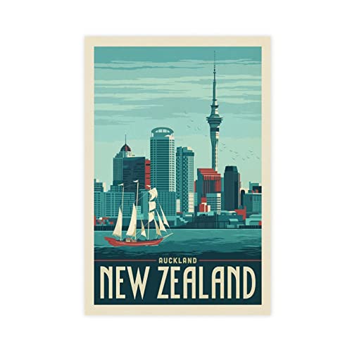 FISH DRAGATE Vintage Reise Neuseeland Auckland Leinwandposter für Wohnzimmer, Büro, Heimdekoration, moderne Wandkunst, Geschenk, rahmenlos, 60 x 90 cm von FISH DRAGATE