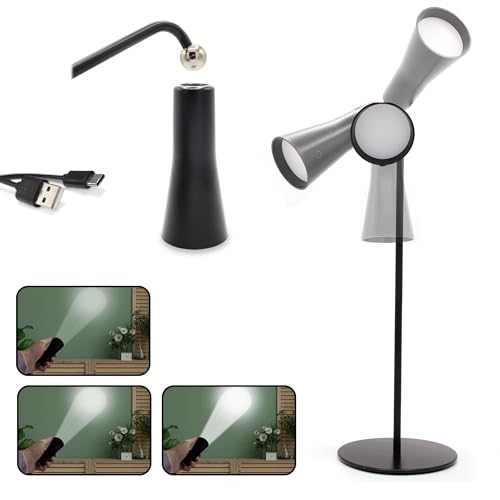 3 in 1 LED Lampe: LED Schreibtischlampe + Wandleuchte + Taschenlampe - Magnetische Befestigung - 360° drehbarer Kopf - Wiederaufladbare USB Batterie - 3 Helligkeitsstufen - Touch Control - Schwarz von Fishtec