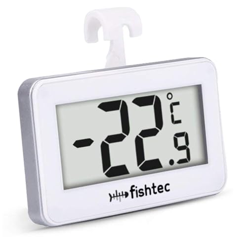 FISHTEC ® Elektronischer Kühlschrank Thermometer - Dreifache Befestigung: Haken, Träger, Magnet - Integrierter Fühler - Positive und negative Temperatur - Grad Celsius und Fahrenheit von Fishtec