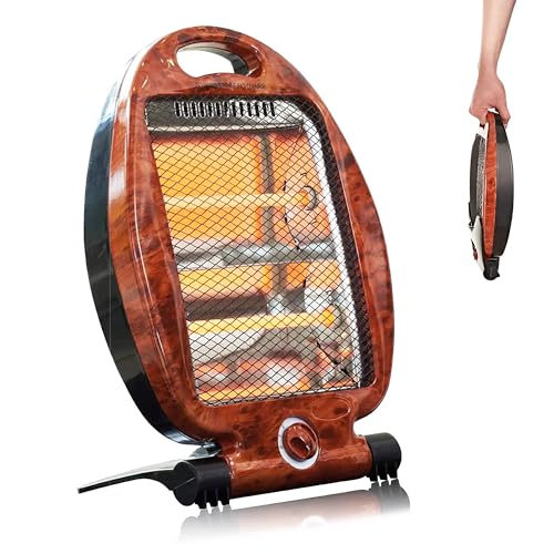 FISHTEC ® Infrarot Halogen Quarz Heizkörper 400W - 800W - Zusatzheizung Badezimmer - 2 Heizstufen - Schutz gegen Überhitzung - Ulmen Kernholz Optik - Holzoptik von FISHTEC