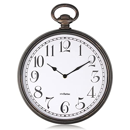 FISHTEC Design-Wanduhr – Taschenuhr Vintage – leicht ablesbar mit großen Ziffern – geeignet für Küche, Büro, Wohnzimmer 30 cm – Schwarz & Kupfer von FISHTEC