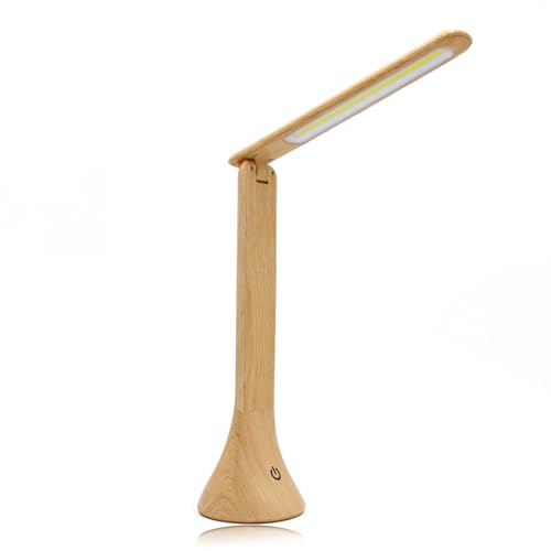 Fishtec - LED-Schreibtischlampe – Nachttischlampe mit Touch-Steuerung und 3 Helligkeitsstufen – 180° neigbar – Betrieb über USB oder Batterien – Elegantes Holzdesign – Höhe 25 cm von Fishtec