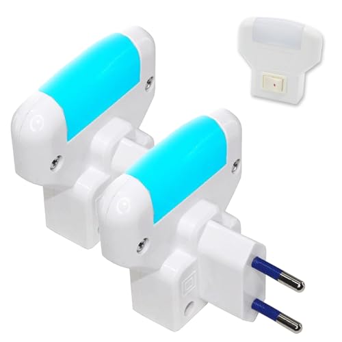 Fishtec LED Nachtlicht Weiches blaues Licht - Nachtlampe - 2er Set - Nachtlicht für Kinderzimmer, Flur - Nachtlicht für Steckdosen - Ein-/Ausschalter - Weiß von Fishtec