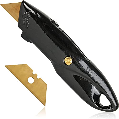 FISHTEC - Profi-Cutter 25mm - Professioneller Zink-Cutter - 2 Titan-Klingen - Ultra Stark - Korrosionsschutz-Klinge - Einziehbare Klinge und Blocker - Ergonomischer Stecker - Schwarz von FISHTEC