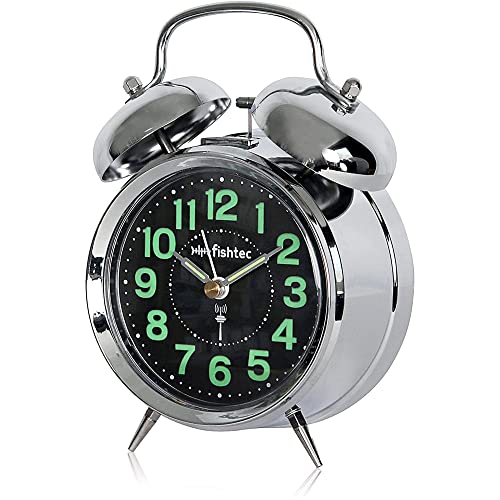 FISHTEC - Retro Wecker - Funkgesteuert - Vintage Wecker mit Doppelglocke - Batteriebetrieben - Nachttischuhr - Verchromt - 18 cm - Leuchtet im Dunkeln - Fluoreszierend grün - Vintage FISHTEC - Retro Wecker - Funkgesteuert - Vintage Wecker mit Doppelglocke - Batteriebetrieben - Nachttischuhr - Verchromt - 18 cm - Leuchtet im Dunkeln - Fluoreszierend grün - Vintage von Fishtec