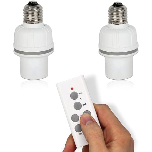 FISHTEC Set mit 2 ferngesteuerten Steckdosen - Sockel E27, Unabhängige oder gleichzeitige Steuerung, Einfach zu bedienen, Wohnzimmer, Nachttischlampen, Deckenleuchte, Keller, Max Abstand 30 m - Weiß von Fishtec