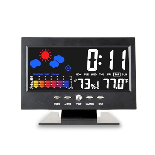 FISHTEC - Station Wetter Trends Vorhersage - LCD-Bildschirm Animierte Farben - Luftfeuchtigkeit - Weck- und Schlummerfunktion - Uhrzeit - Datum + Wochentag - Sound control von Fishtec