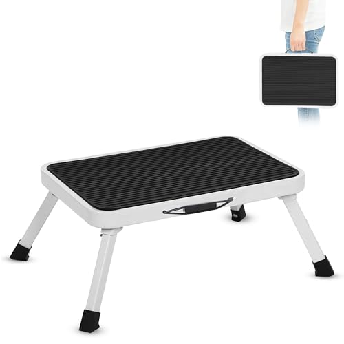 Klappbare Trittstufe 1 Stufe - Leiter, Stehleiter, Trittstufe aus Stahl - Breite, rutschfeste Stufe - Belastbarkeit 150 kg - Transportgriff - Ideal für Wohnmobile, Wohnwagen - 46 x 32 x 17 cm von Fishtec