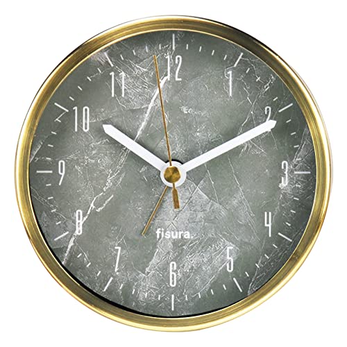 FISURA - Analogwecker ohne Ticken. Wecker ohne Ticken. Batteriebetriebener Wecker. Metallwecker mit einem Durchmesser von 11 cm und Einer Breite von 3,8 cm. (Marmor, Gold) von FISURA