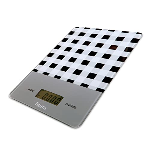 FISURA - Digitale Küchenwaage von Vichy. Original elektronische Waage 5kg/11lbsDigitalwaage Briefwaage mit Tara-Funktion. Glas und ABS. 15 x 22 cm. (Vichy schwarz und weiß) von FISURA