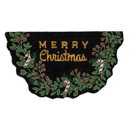FISURA - Fußmatte Eingangshalle Merry Christmas aus Kokosnuss mit Rutschfester PVC-Rückseite. Leuchtet im Dunkeln. Originelle Fußmatte für draußen. Handbemalt. Maße:70 cm x 40 cm von FISURA