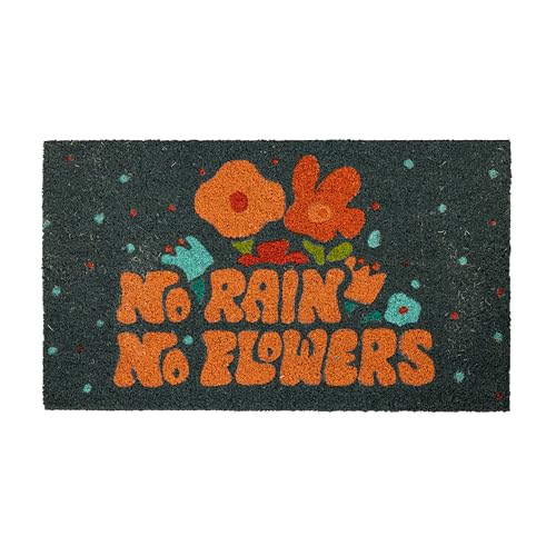 FISURA - Fußmatte Eingangshalle no rain no Flowers aus Kokosnuss mit PVC-Anti-Rutsch-Rückseite. Original-Fußmatte für draußen. Handbemalt. Maße:70 cm x 40 cm von FISURA