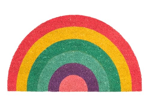 FISURA - Fußmatte außen Regenbogen aus Kokosnuss mit Rutschfester PVC-Rückseite. Lustige Welcome Fußmatte. Handbemalt. Größe: 70 cm x 40 cm. Farben: rosa, lila, blau, grün, gelb und rot. von FISURA