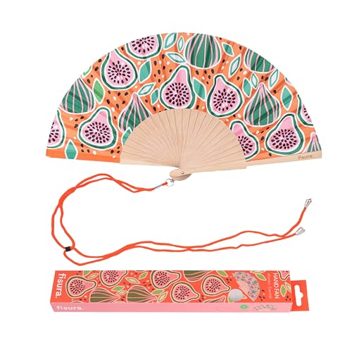FISURA – Holzfächer mit Feigenmuster. Modernes, farbenfrohes Accessoire, tragbarer orangefarbener Handventilator mit Aufhänger. Perfekt für heiße Tage. Maße: 42,5 x 23 cm FISURA – Holzfächer mit Feigenmuster. Modernes, farbenfrohes Accessoire, tragbarer orangefarbener Handventilator mit Aufhänger. Perfekt für heiße Tage. Maße: 42,5 x 23 cm von FISURA