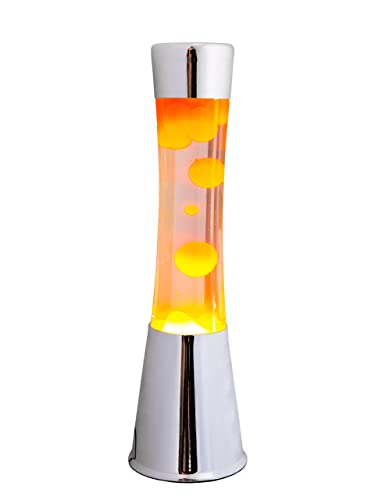 FISURA - Lavalampe orange. Verchromte silberne Basis, transparente Flüssigkeit und orangefarbene Lava. Lavalampe mit Ersatzbirne. 11 x 11 x 39,5 zentimeter. von FISURA