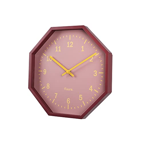 FISURA - Moderne achteckige Wanduhr rot. Moderne Küchenuhr. Wanduhr ohne tickendes Geräusch. Rote Wanduhr. 30 Zentimeter im Durchmesser. Holz und Glas. 1 AA-Batterie. von FISURA