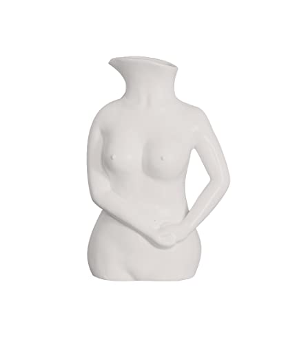 FISURA Moderne dekorative Vase in Brustform, Wasserkrug aus Keramik, Mehrzweck-Vase für Damen, Maße: 17 x 11 x 23 cm, Weiß von FISURA