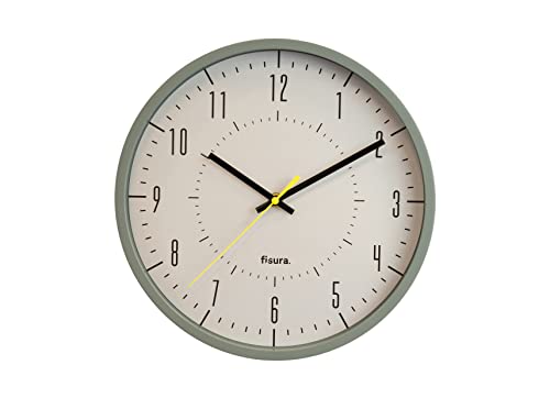 FISURA Original Wanduhr Grau Moderne Küchenuhr Wanduhr Grau Gelb 30 cm Durchmesser ABS und Glas 1 x AA Batterie FISURA Original Wanduhr Grau Moderne Küchenuhr Wanduhr Grau Gelb 30 cm Durchmesser ABS und Glas 1 x AA Batterie von FISURA