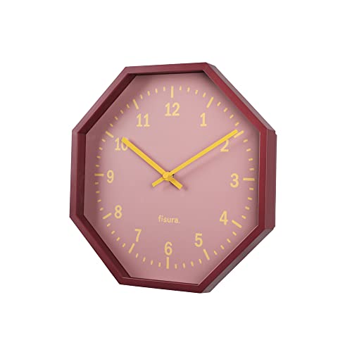 FISURA - Moderne achteckige Wanduhr rot. 30 cm Durchmesser. Holz und Glas. 1 AA-Batterie. von FISURA