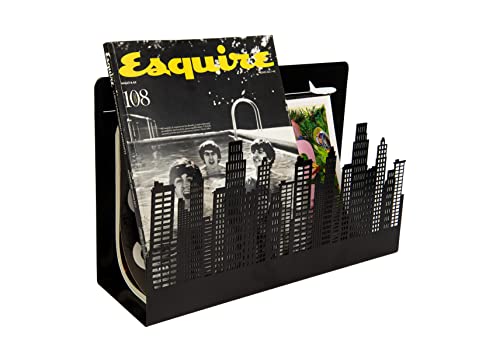 FISURA - Dekorativer Zeitungsständer "Gebäude". Moderner schwarz Zeitschriftenständer. Zeitschriftensammler Metall im Industriestil 35 x 11 x 22 Zentimeter. von FISURA