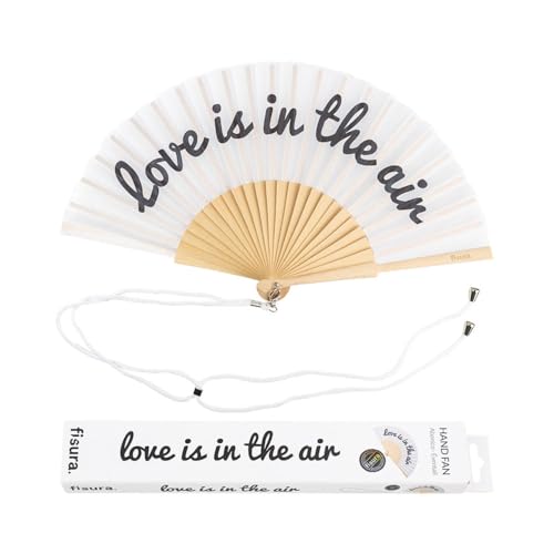 FISURA – Origineller Handfächer mit der Botschaft Love is in the air. Fächer für Hochzeiten. Schwarz-weißer Holzfächer. Fächer mit Fächerhalter. Maße: 42,5 x 23 cm. FISURA – Origineller Handfächer mit der Botschaft Love is in the air. Fächer für Hochzeiten. Schwarz-weißer Holzfächer. Fächer mit Fächerhalter. Maße: 42,5 x 23 cm. von FISURA