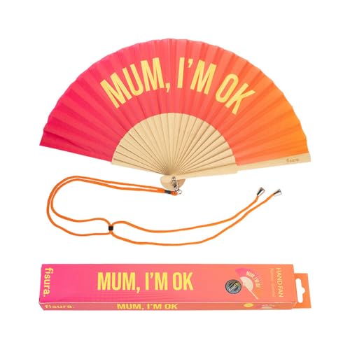 FISURA – Origineller Handfächer mit der Botschaft Mum, I'm ok. Moderner und lustiger Holzfächer. Fächer in rosa Farbverlauf. Fächer mit Fächerhalter. Maße: 42,5 x 23 cm. FISURA – Origineller Handfächer mit der Botschaft Mum, I'm ok. Moderner und lustiger Holzfächer. Fächer in rosa Farbverlauf. Fächer mit Fächerhalter. Maße: 42,5 x 23 cm. von FISURA
