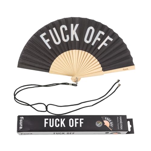 FISURA - Origineller Handfächer mit f*ck off-Botschaft. Moderner und lustiger Holzfächer. Schwarzer Fächer. Maße: 42,5 x 23 cm. Holz und Textil. von FISURA