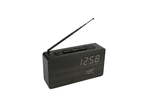 FISURA - Radiowecker schwarz. Tragbares Tischradio. Digitaler Wecker mit Radio 17,7 x 4,5 x 9 Zentimeter. Material:Holz. von FISURA