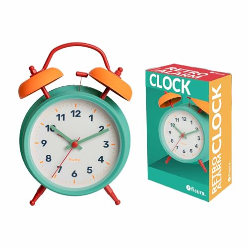 Fisura – Analoger Wecker Multicolor ohne Ticken. Wecker mit LED-Nachtlicht. Zifferblatt 9 Zentimeter. Maße: 11,7 x 5,5 x 16 Zentimeter. Material: Metall. von FISURA