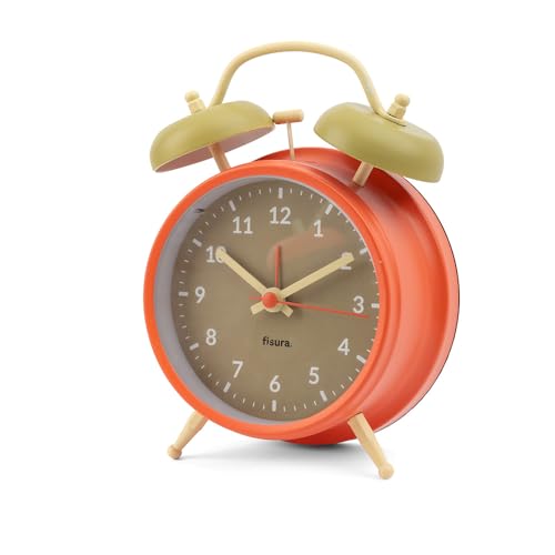 FISURA - Analogwecker ohne Ticken. Wecker mit Led-Nachtlicht. Zifferblatt 9 Zentimeter.11,7x5,5x16. Metall und ABS (Beige et orange) von FISURA