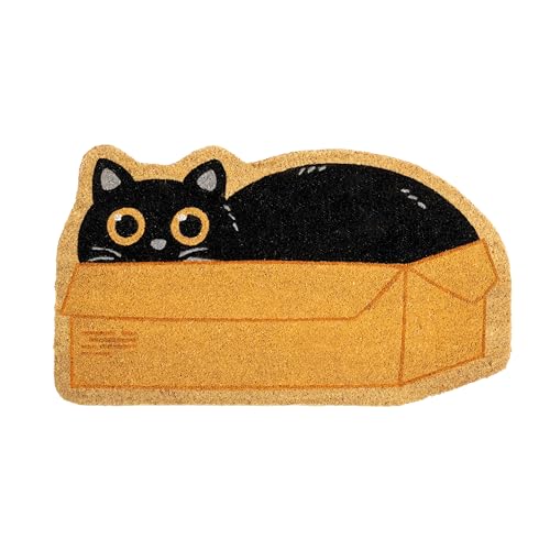 Fisura – Außen-Fußmatte Katzenkiste“ aus Kokosfaser mit Rutschfester PVC-Unterseite. Fußmatte in origineller Form. Katzen-Fußmatte. Handbemalt. Maße: 70 cm x 40 cm, Katze, Schwarz von FISURA