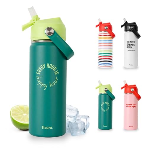 Fisura – Design-Wasserflasche “Every hour is happy hour”, 500 ml Isolierflasche aus rostfreiem Stahl ohne BPA mit integriertem Trinkhalm für unterwegs, Arbeit und Freizeit. Fisura – Design-Wasserflasche “Every hour is happy hour”, 500 ml Isolierflasche aus rostfreiem Stahl ohne BPA mit integriertem Trinkhalm für unterwegs, Arbeit und Freizeit. von FISURA