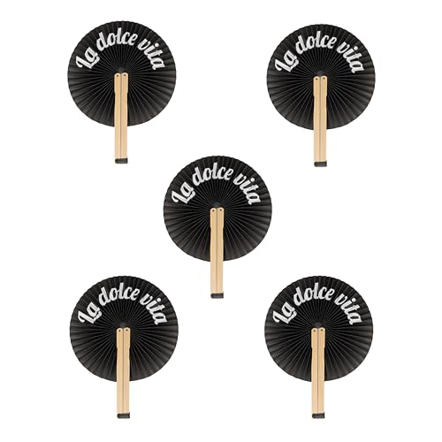 FISURA – Faltbarer Fächer schwarz Dolce Vita. Originales Accessoire aus Papier. Pai Pai in Schwarz-Weiß. Hochzeitsgeschenk für Gäste. Perfekt für Feier oder Event. Set mit 5 Stück. von FISURA