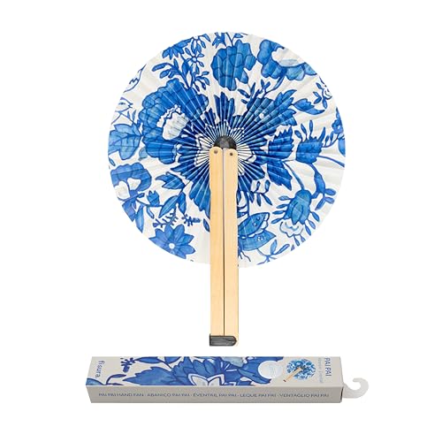 FISURA – Faltbarer Fächer mit blauen Blumen. Originaler Papierfächer. Pai Pai in Blau-Weiß. Hochzeitsgeschenk für Gäste. Ideal für Feier, Party oder Zeremonie. von FISURA
