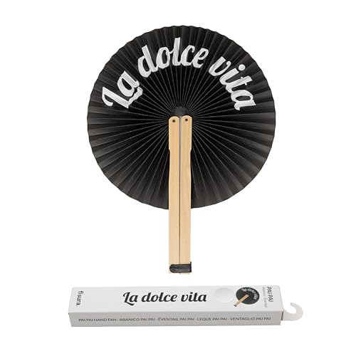 FISURA – Faltbarer Fächer schwarz Dolce Vita. Originaler Papierfächer. Pai Pai in Schwarz-Weiß. Hochzeitsgeschenk für Gäste. Perfekt für Feier, Party oder Zeremonie. von FISURA