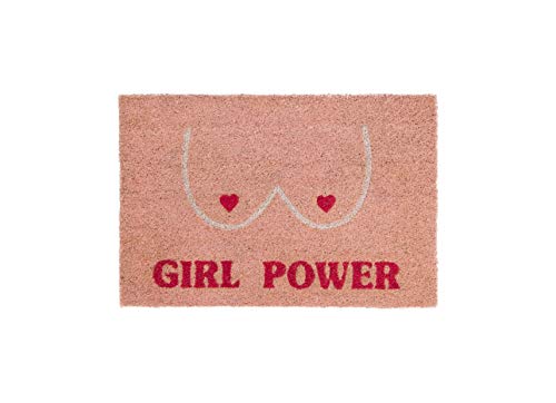 Fisura - Fußmatte außen Girl Power. Fußmatte aus Kokosnuss mit Rutschfester PVC-Rückseite. Lustige Welcome Fußmatte. Handbemalt. Größe: 60 cm x 40 cm, Potere Alle Ragazze, Rosa von FISURA