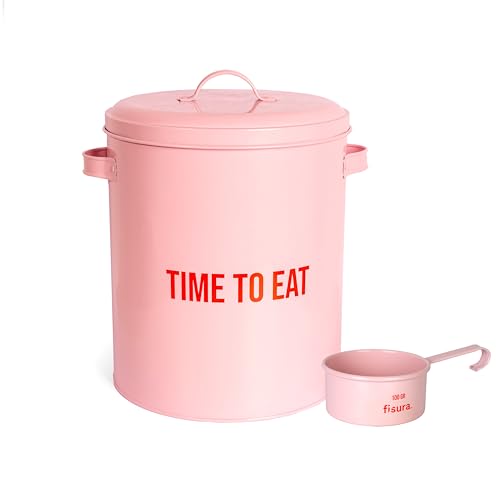 FISURA - Futterspender für Haustiere time to eat rosa. Futterbehälter mit Deckel und Messschaufel. Metallfutterbehälter für Hunde und Katzen. Kapazität von 5 kg. (Eat, rosa) von FISURA
