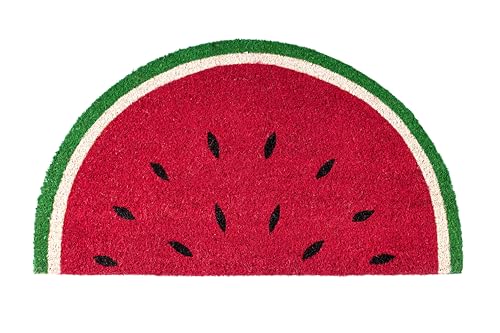 Fisura - Fußmatte außen Wassermelone aus Kokosnuss mit Rutschfester PVC-Rückseite. Halbrunde Fußmatte. Maße: 70 cm x 40 cm. Rot, grün, weiß und schwarz. von FISURA