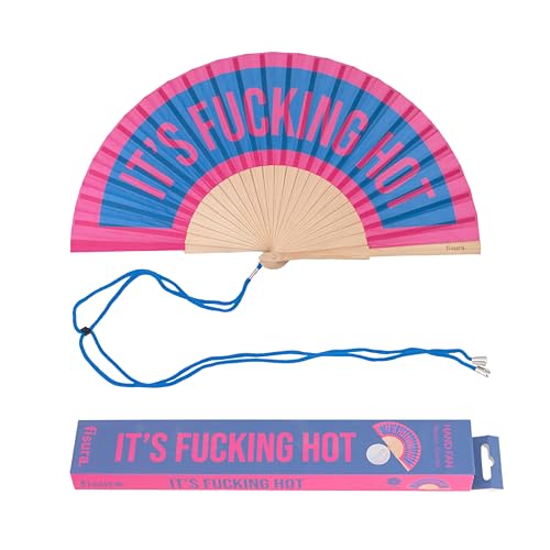 FISURA â€“ Handfächer aus Holz mit der Aufschrift F*cking hotâ€œ. Farbenfrohes, originelles Design in Blau und Rosa, tragbarer Ventilator mit Aufhänger. Perfekt für den Sommer. MaÃŸe: 42,5 x 23 cm von FISURA