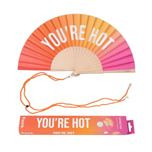 FISURA â€“ Handfächer aus Holz mit der Aufschrift You Are h*tâ€œ. Modernes, farbenfrohes Accessoire mit rosa-orangefarbenem Farbverlauf, tragbarer Ventilator mit Aufhänger. MaÃŸe: 42,5 x 23 cm von FISURA