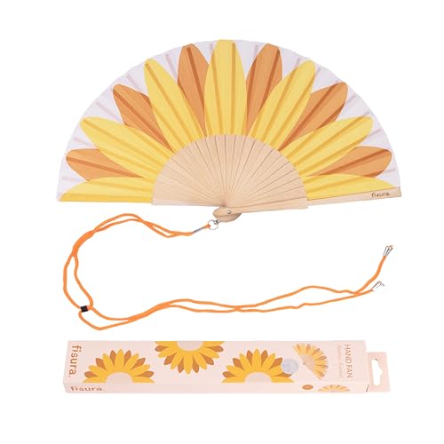 FISURA – Holzfächer mit Sonnenblumenmuster. Farbenfrohes, Elegantes Accessoire, tragbarer gelber Handventilator mit praktischem Aufhänger. Maße: 42,5 x 23 cm FISURA – Holzfächer mit Sonnenblumenmuster. Farbenfrohes, Elegantes Accessoire, tragbarer gelber Handventilator mit praktischem Aufhänger. Maße: 42,5 x 23 cm von FISURA
