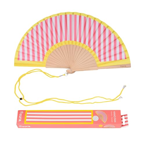FISURA – Holzfächer mit Streifenmuster in Rosa und Gelb. Farbenfrohes, stilvolles Accessoire, tragbarer Handventilator mit praktischem Aufhänger. Ideal für Sommerlooks. Maße: 42,5 x 23 cm FISURA – Holzfächer mit Streifenmuster in Rosa und Gelb. Farbenfrohes, stilvolles Accessoire, tragbarer Handventilator mit praktischem Aufhänger. Ideal für Sommerlooks. Maße: 42,5 x 23 cm von FISURA
