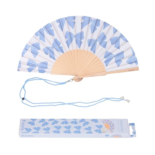 FISURA – Holzfächer mit dekorativer Schleifenmusterung. Stilvolles, modernes Accessoire, tragbarer Blauer Handventilator mit praktischem Aufhänger. Maße: 42,5 x 23 cm von FISURA