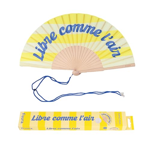 FISURA – Holzfächer mit der Aufschrift Libre comme l’air“. Stilvolles, modernes Accessoire mit gelbem Streifendesign, tragbarer Handventilator mit praktischem Aufhänger. Maße: 42,5 x 23 cm FISURA – Holzfächer mit der Aufschrift Libre comme l’air“. Stilvolles, modernes Accessoire mit gelbem Streifendesign, tragbarer Handventilator mit praktischem Aufhänger. Maße: 42,5 x 23 cm von FISURA