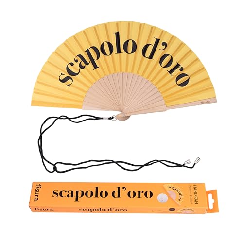 Fisura – Holzfächer mit der Aufschrift Scapolo d’oro“. Elegantes Accessoire für Hochzeiten, tragbarer Handventilator mit stilvollem Design und Aufhänger. Maße: 42,5 x 23 cm von FISURA
