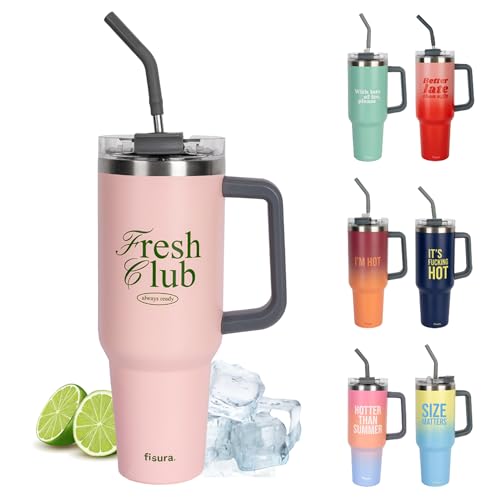 Fisura – Isolierflasche 1,2 L "Fresh Club". Große Thermosflasche in Rosa aus Edelstahl. BPA-frei. Hält Getränke 24 Stunden kalt / 12 Stunden warm. Mit integriertem Trinkhalm. 9,8 cm x 27,8 cm. von FISURA